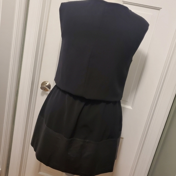 VINCE Lamb Leather Contrast Drawstring Black Dress Size Large, Chic, Stylish - Picture 5 of 15